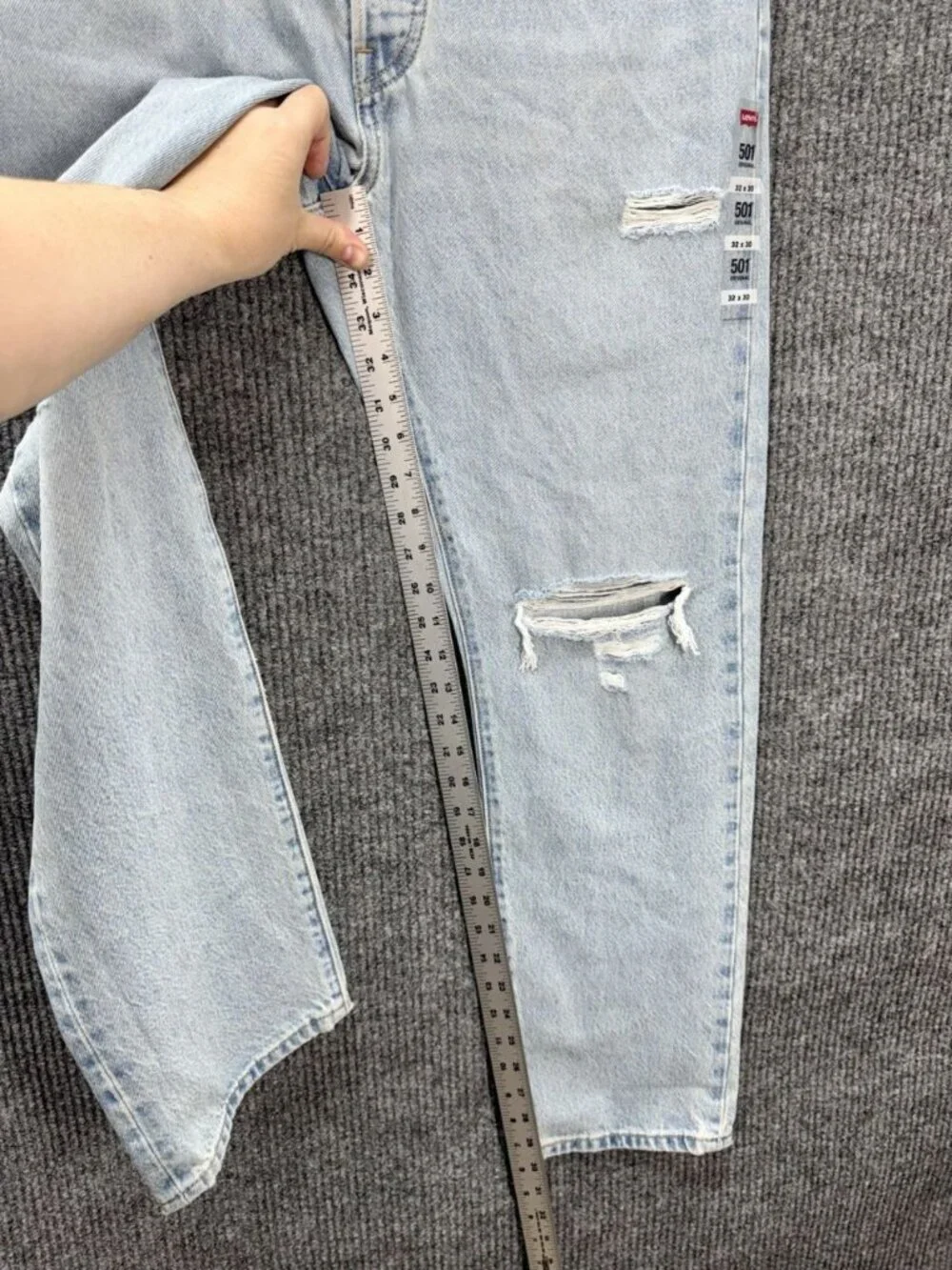 Levis 501 XX Jeans Mens 32x30 Blue Light Wash Button Fly Straight Leg Distressed